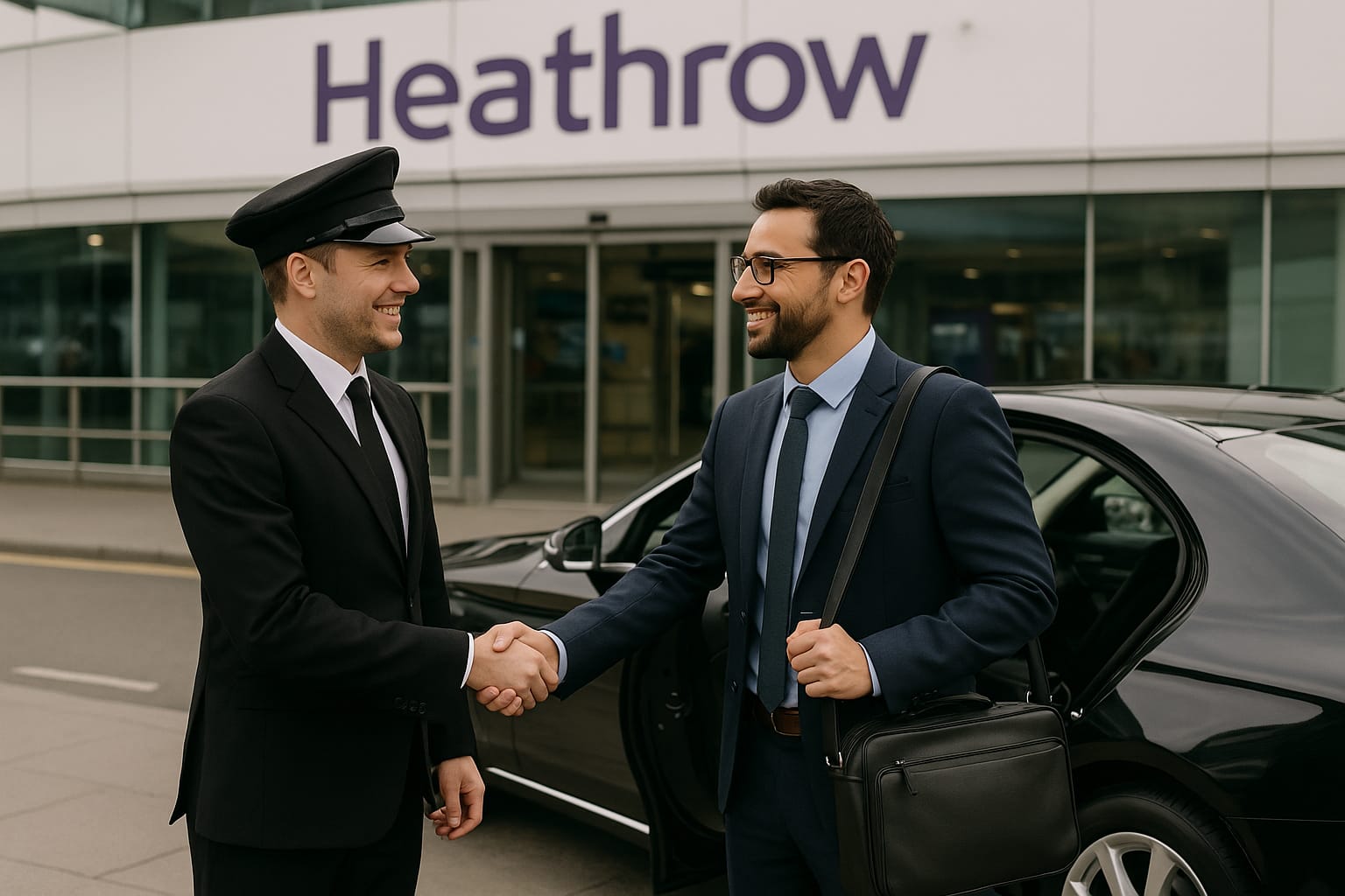 News 3 chauffeur greeting a passenger at Heathrow Airport